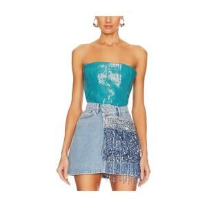 Revolve Sequined Turquoise Chen Size S Bodysuit